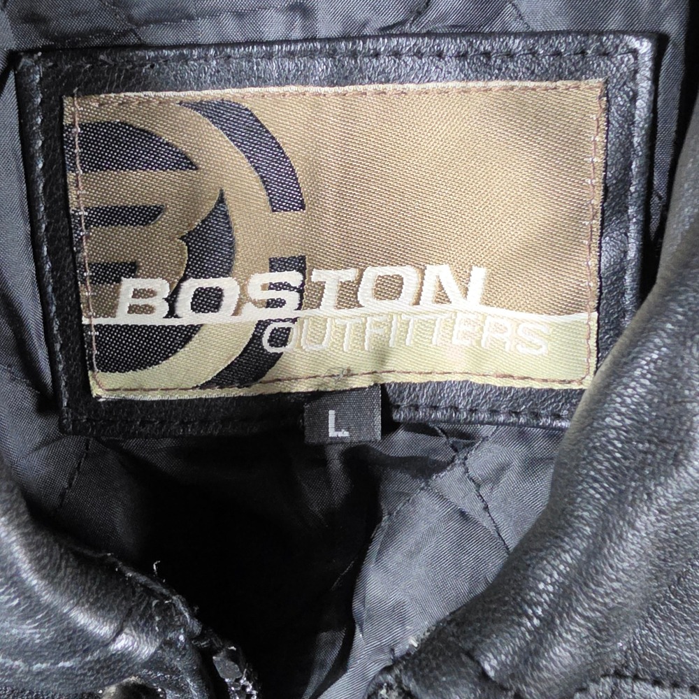 Boston Outfitters Leather Bomber Jacket Mens Large Black Vintage Flight Rn 72803 View 2